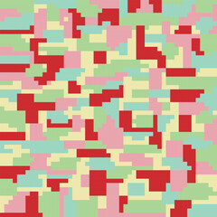Pixelated vintage style camo seamless pattern. Vector illustration. Colorful pixel background.