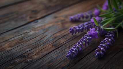 Naklejka premium Lavender sprigs on wooden background