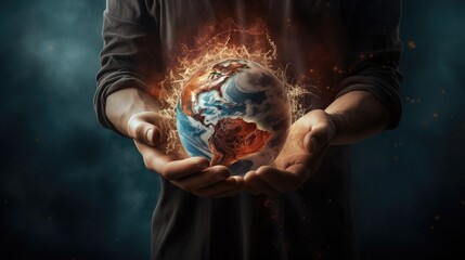 Hands holding a glowing Earth globe