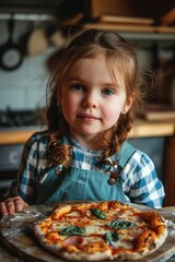 Little girl with a pizza. Generative AI