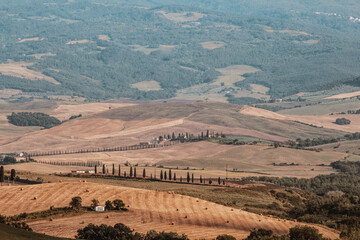 Fototapeta na wymiar Beautiful Toscany (Tuscany) landscape view in Italy - Val D'Orcia Valley