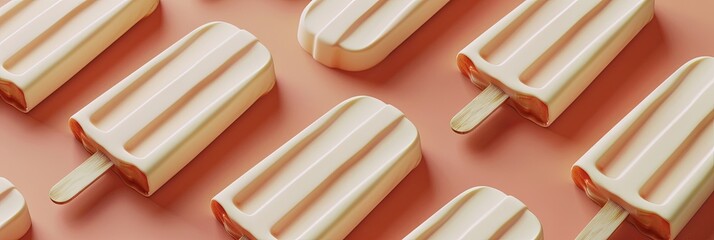 Creamy popsicles frozen on a solid background for summer  - obrazy, fototapety, plakaty