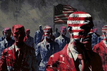 Group of People With American Flag Painted Faces. Generative AI - obrazy, fototapety, plakaty