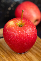 clean wet red apples , close-up