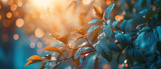 Plant Growth with Water Droplets During Sunset