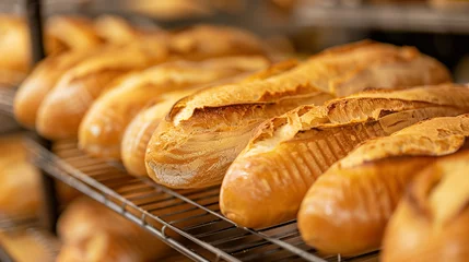 Papier Peint photo Lavable Pain bread in basket, Artisan Bakery's Pride: Freshly Baked Bread Loaves