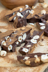 sweet chocolate with cocoa and nuts and other ingredients