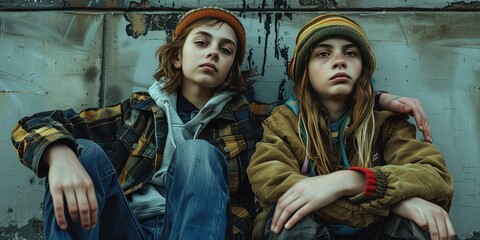 Obraz na płótnie Canvas Generation Z - fictional portrayal of stylish young people hanging out in public