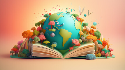 The concept for World Book Day background with copy space area for text. Happy Book Day. Gradient abstract world book day 3D illustration colorful background. 