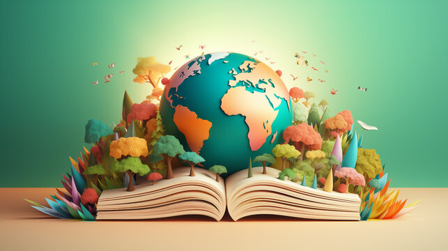The concept for World Book Day background with copy space area for text. Happy Book Day. Book 3D Illustration. International literacy day