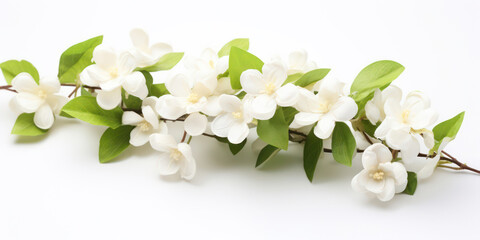 White and Green Isolated Jasmine Blossom on Fresh Spring Background
