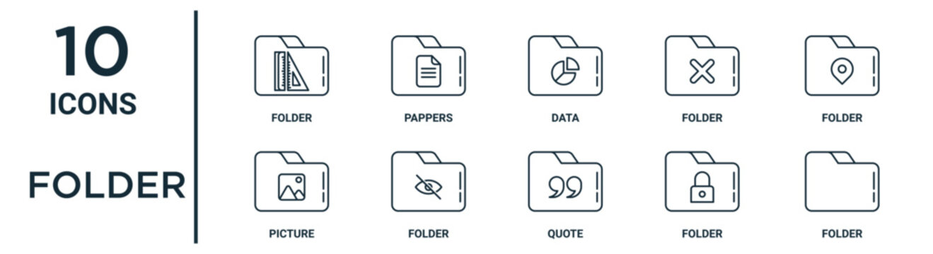 folder outline icon set includes thin line folder, data, folder, picture icons for report, presentation, diagram, web design