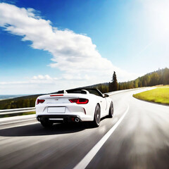 White car speed driving on asphalt road at daytime, ai generated.