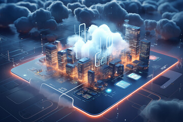 Obraz premium Smarte Stadt der Zukunft, Vernetzte Stadt, Big Data und Virtuelle Realität als moderne Innovation