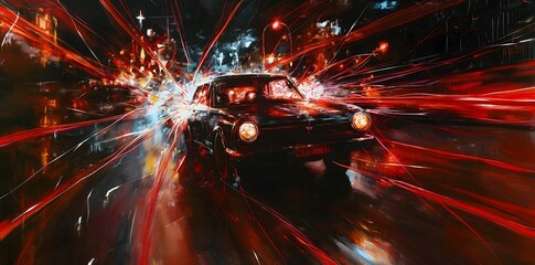 Poster abstrakte Darstellung eines Autos, Künstlerische Darstellung einer Autofahrt
