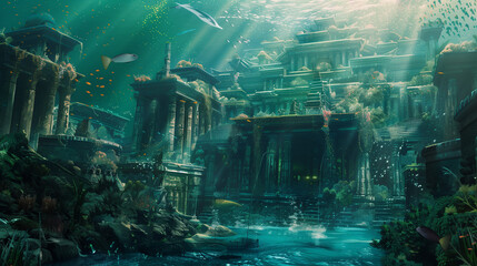 a magical atlantis kingdom in the deep of ocean.