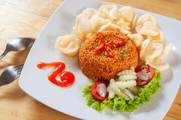 spicy fried rice placed on a plate