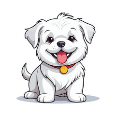 Cute white puppy sitting and smiling isolated on white background. Vector illustration.