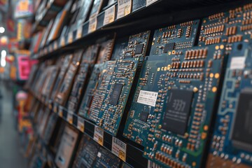 Viele Computerchips, Mikrochips für digitale Geräte, GPU auf einem Haufen, Konzept Chipmangel - obrazy, fototapety, plakaty