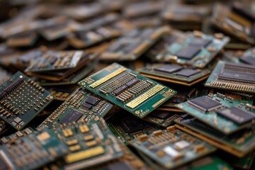 Obraz premium Viele Computerchips, Mikrochips für digitale Geräte, GPU auf einem Haufen, Konzept Chipmangel