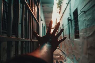 Hand Reaching Out of Jail Cell. Generative AI
