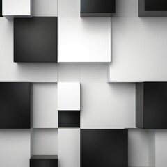 An abstract background with Black and white squares, in the style of layered geometry