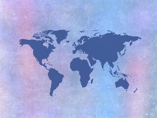 Old watercolor styled world map. Blue and pink tones.	