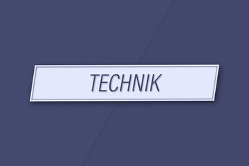 Technik. Eine Banner Illustration mit blauem Text, isoliert auf blauem Hintergrund.