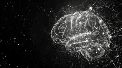 Digital brain network constellation on a starry background