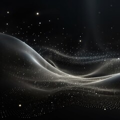 Fototapeta na wymiar Digital gray particles wave and light abstract background with shining dots