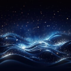 Fototapeta na wymiar Digital indigo particles wave and light abstract background with shining dots