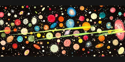 Abstract Colorful Planets in Space with Speeding Comet