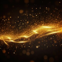 Fototapeta na wymiar Digital yellow particles wave and light abstract background with shining dots