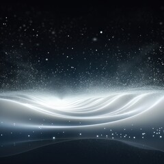 Fototapeta na wymiar Digital white particles wave and light abstract background with shining dots