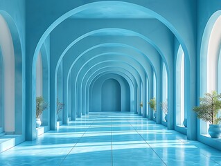 Obraz premium Generative AI : Clean blue geometric interior with mock up place on walls. Exhibition