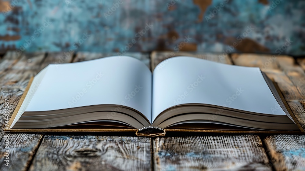 Aufkleber Generative AI : Blank page or notepad on wood background. Blank page or notepad for mockups or simulations.