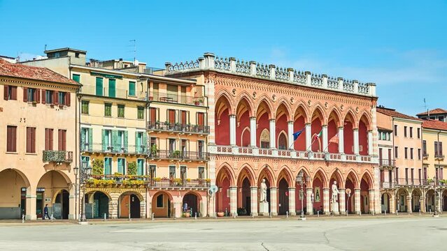 Loggia Amulea is neo-Gothic style building located in the Prato della Valle, the majestic piazza of Padua, Italy. Front of building is characterized by an elegant loggiay.