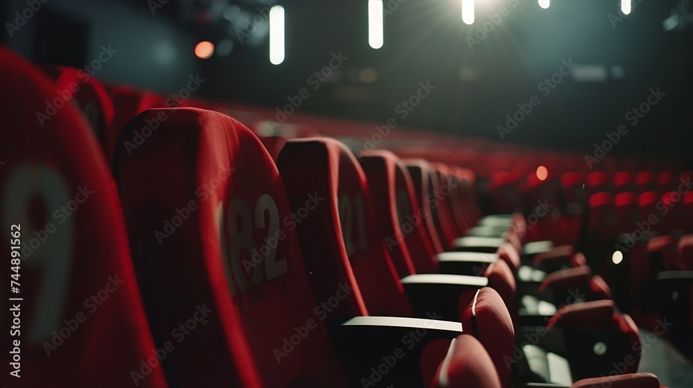Aufkleber Generative AI : Empty comfortable red seats with numbers in cinem