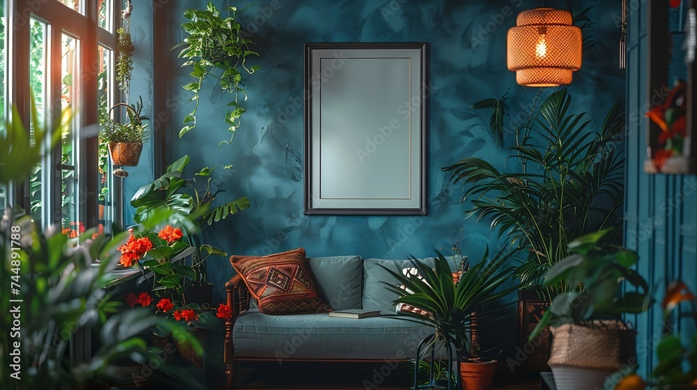 Poster generative ai : blank picture frame on the wall