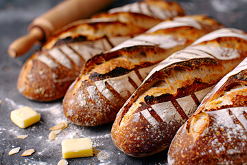 Artisan Sourdough Bread Loaves - obrazy, fototapety, plakaty