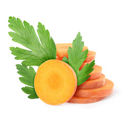 Fresh carrot slices and parsley isolated on white