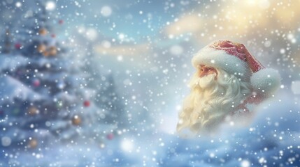 Enchanting Santa Claus in Snowy Winter Wonderland for Festive Christmas Background