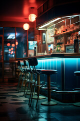 Rustikale Bar, Leerer Tresen in einer geschlossenen Bar, dunkle Lichtstimmung - obrazy, fototapety, plakaty