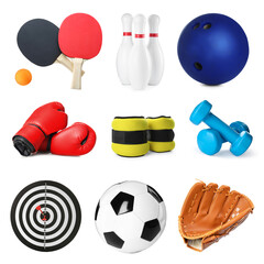 Balls and other sports equipment isolated on white, set