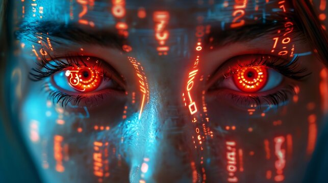 Generative AI : hackers create deepfakes, Back view of a Cyberpunk girl types