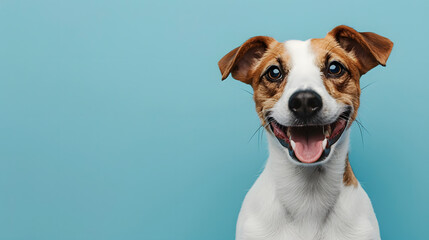 Happy Jack Russell Terrier on Blue - obrazy, fototapety, plakaty