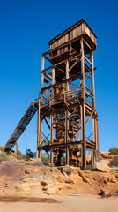 Fototapeta na wymiar Evocative Image of Gwalia's Historic Mineshaft Headframe: A Testament to Australia's Golden-Age Mining History