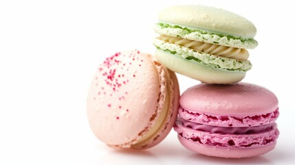 Obraz premium Delectable Assorted Macarons on a White Background Perfect for Food Blogs