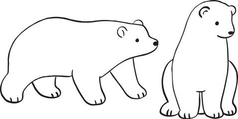 横向きと座るシロクマのイラストセット