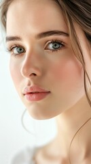 Close-Up Portrait of Young Woman with Flawless Skin and Natural Makeup